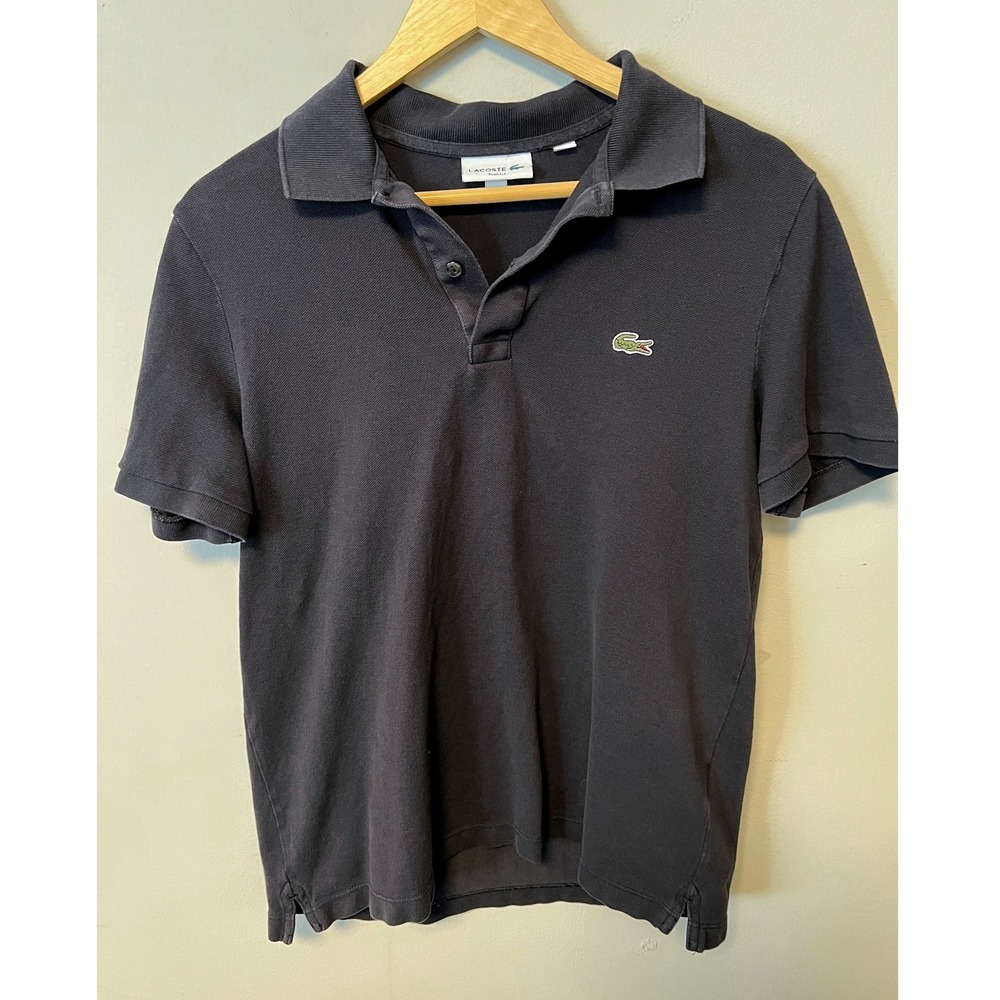 Lacoste Polo Shirt Mens L Dark Charcoal Pre-owned Slim Fit Cotton Pique Logo